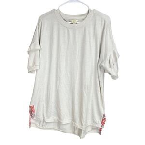 Matilda Jane Women's Shirt Large Cream Short Ruffle Sleeves Crew Neck